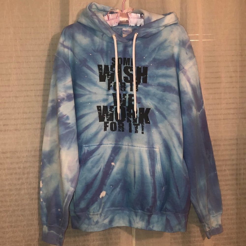 M Custom Tie Dye Blue White Cloud Pullover Sweatshirt Hoodie